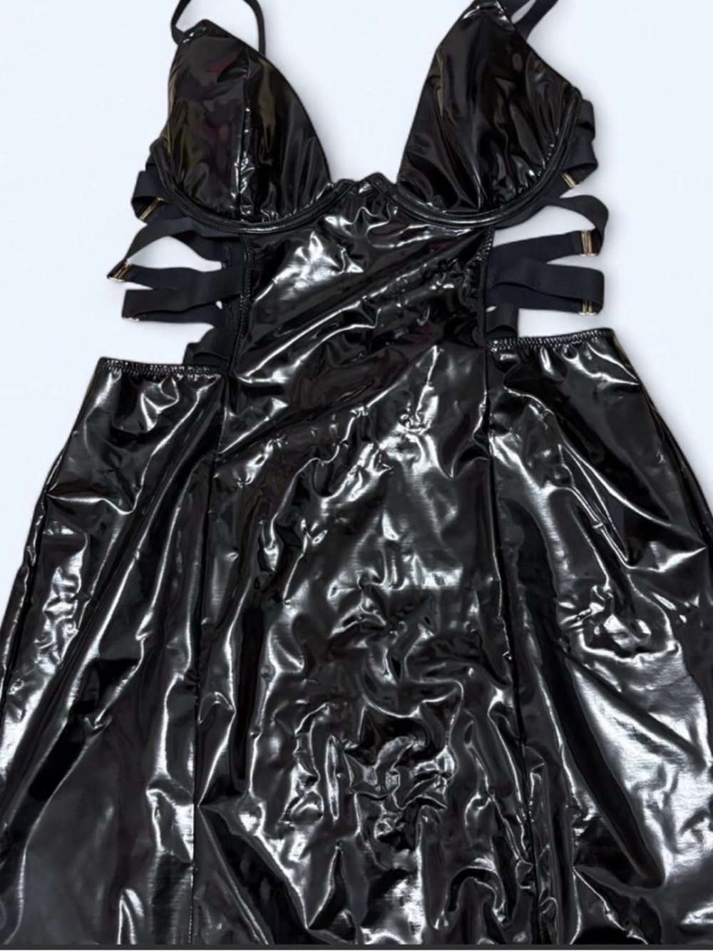 La SENZA Black Patent Dress with Hot Pink Tag